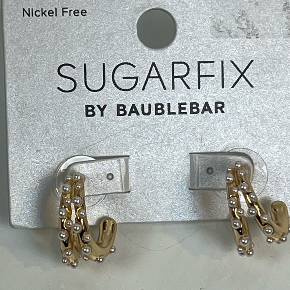 NEW Sugarfix by BaubleBar Pearl and Gold Double Hoop Earrings